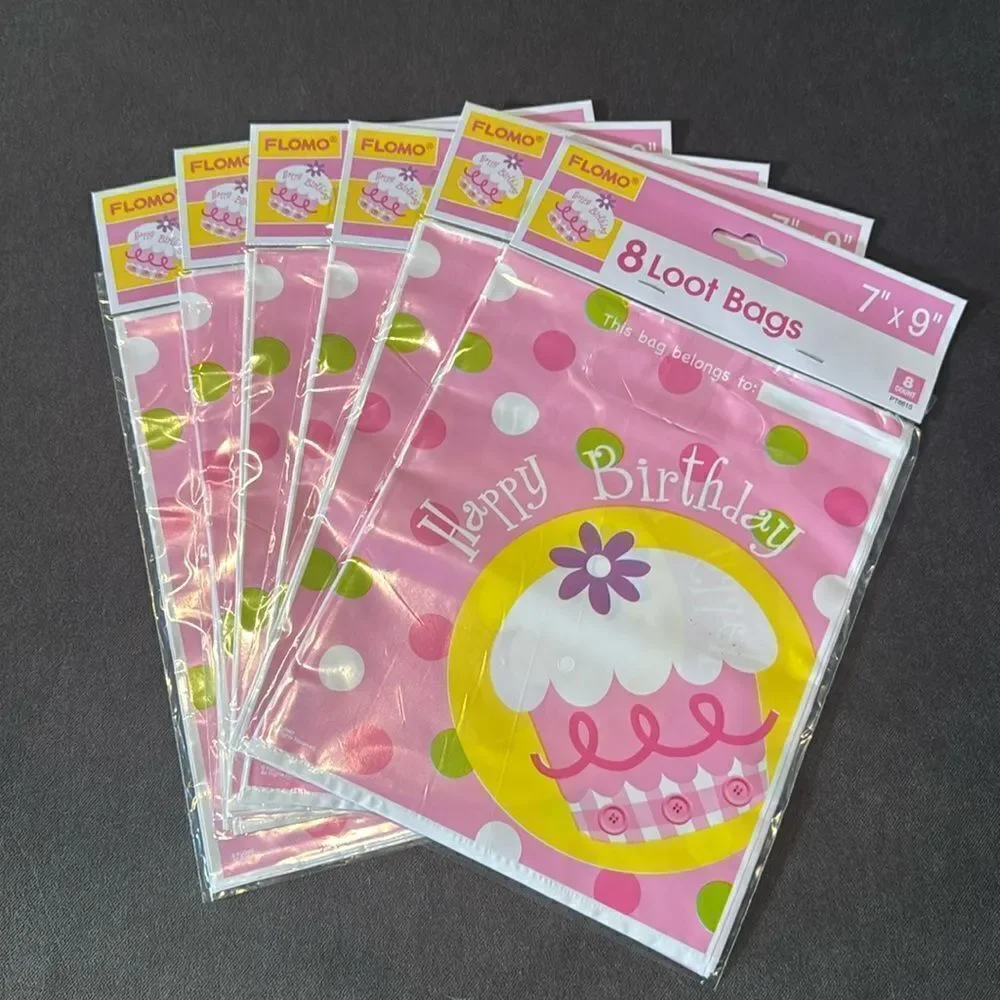 Girl’s Pink Happy Birthday Party Favor Loot Bags 7x9 inch 42 in total NEW